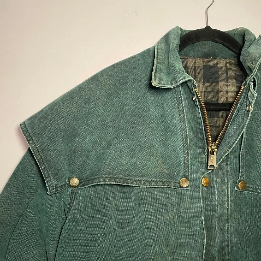 Carhartt Vintage Cape Chore Coat Green Canvas Cotton Front Snap Zip Men's Large